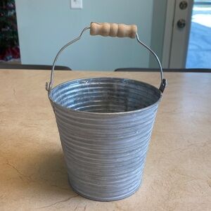 Metallic Bucket with Wooden Handle